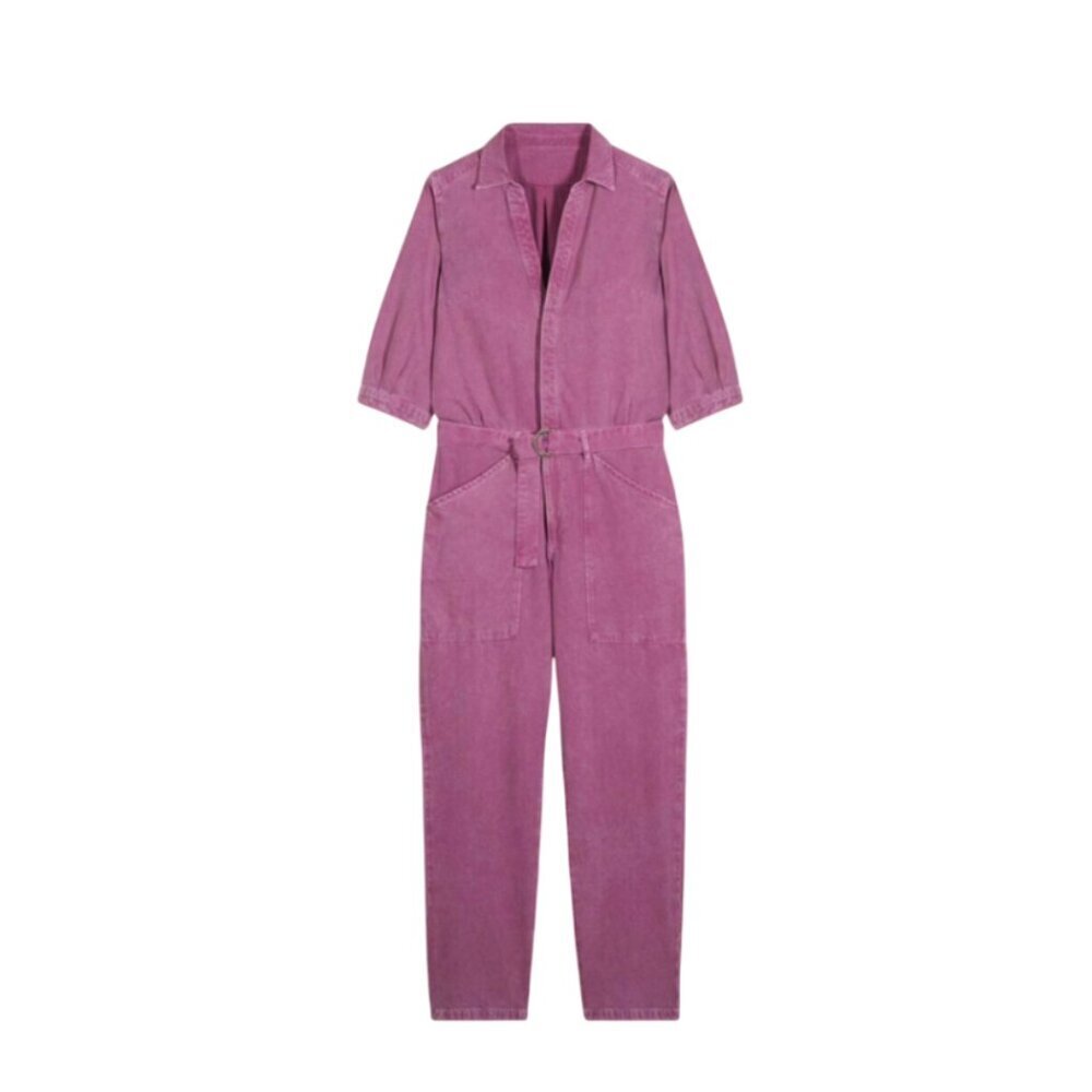 BA&SH Lady Frida Utility Jumpsuit Womens Small Purple Violet Short Sleeve Cotton